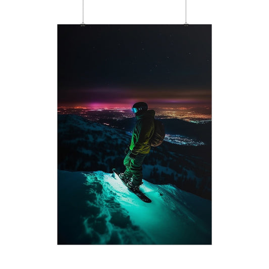 Snowboard Neon Descent Rolled Poster