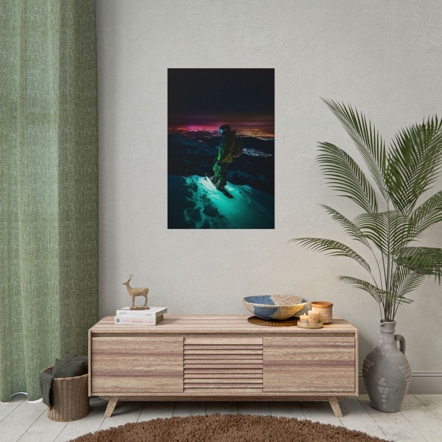 Snowboard Neon Descent Rolled Poster