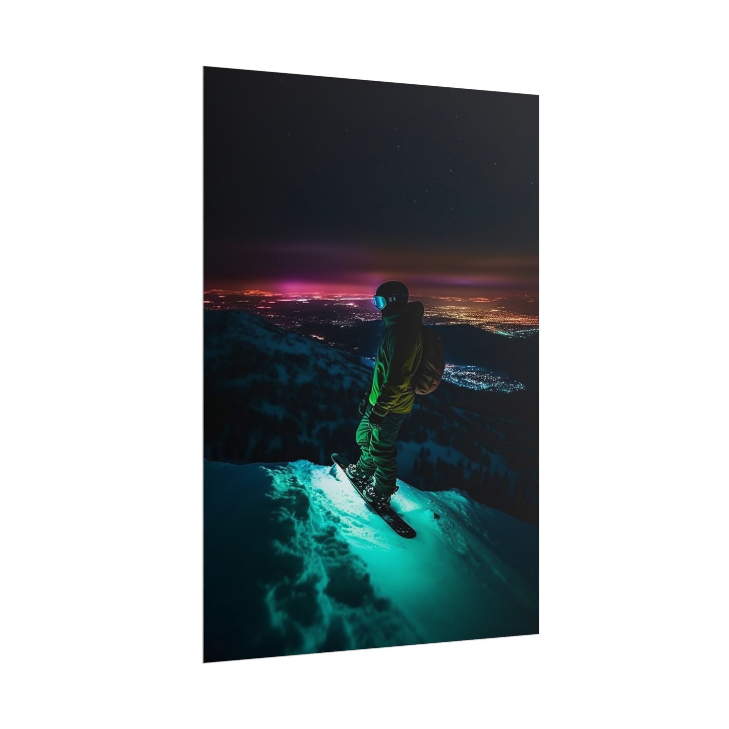 Snowboard Neon Descent Rolled Poster